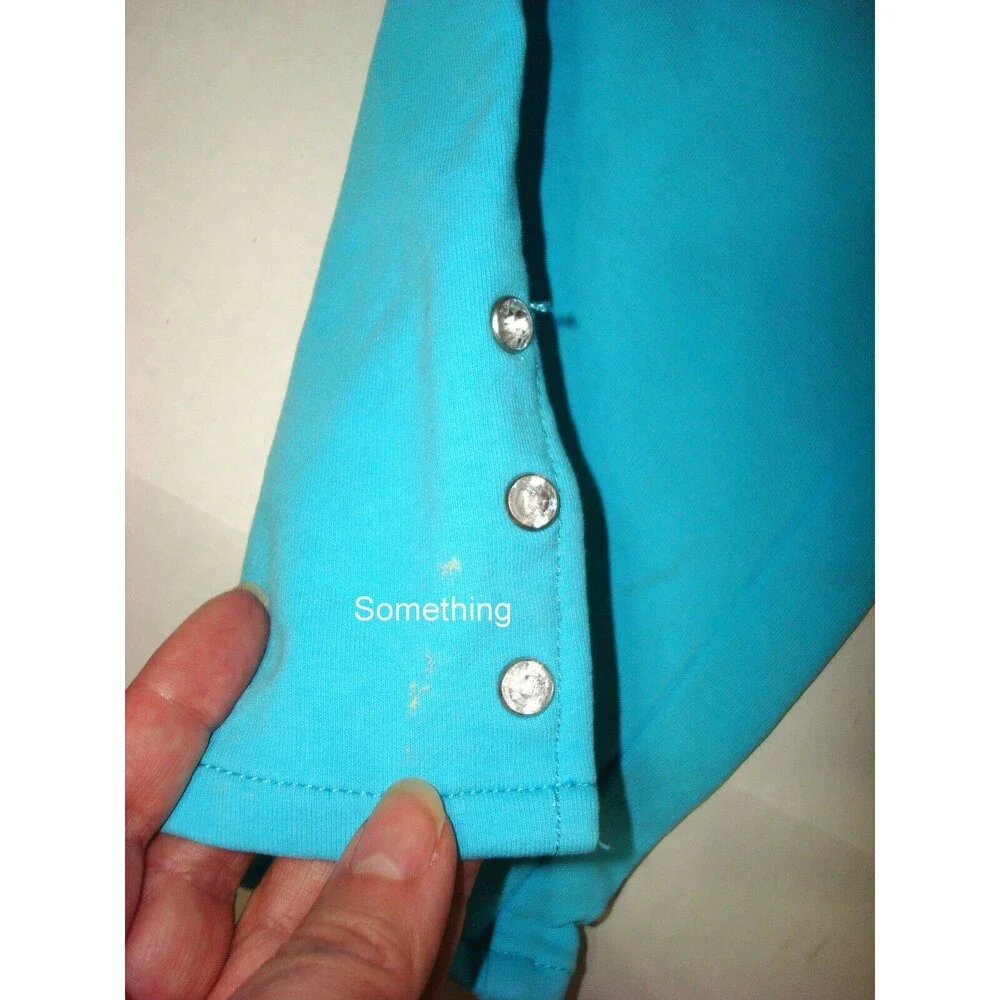 Womens Quacker Factory Dream Jeannes S Capri Turquoise Blue Pull On Pants Rhines - Picture 4 of 10